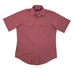 Vintage Levis Button Up Shirt Mens L Large Plum Short Sleeve Cotton Blend Pocket